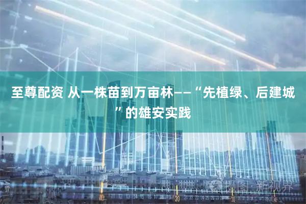 至尊配资 从一株苗到万亩林——“先植绿、后建城”的雄安实践