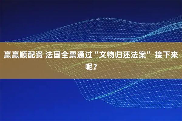 赢赢顺配资 法国全票通过“文物归还法案” 接下来呢？